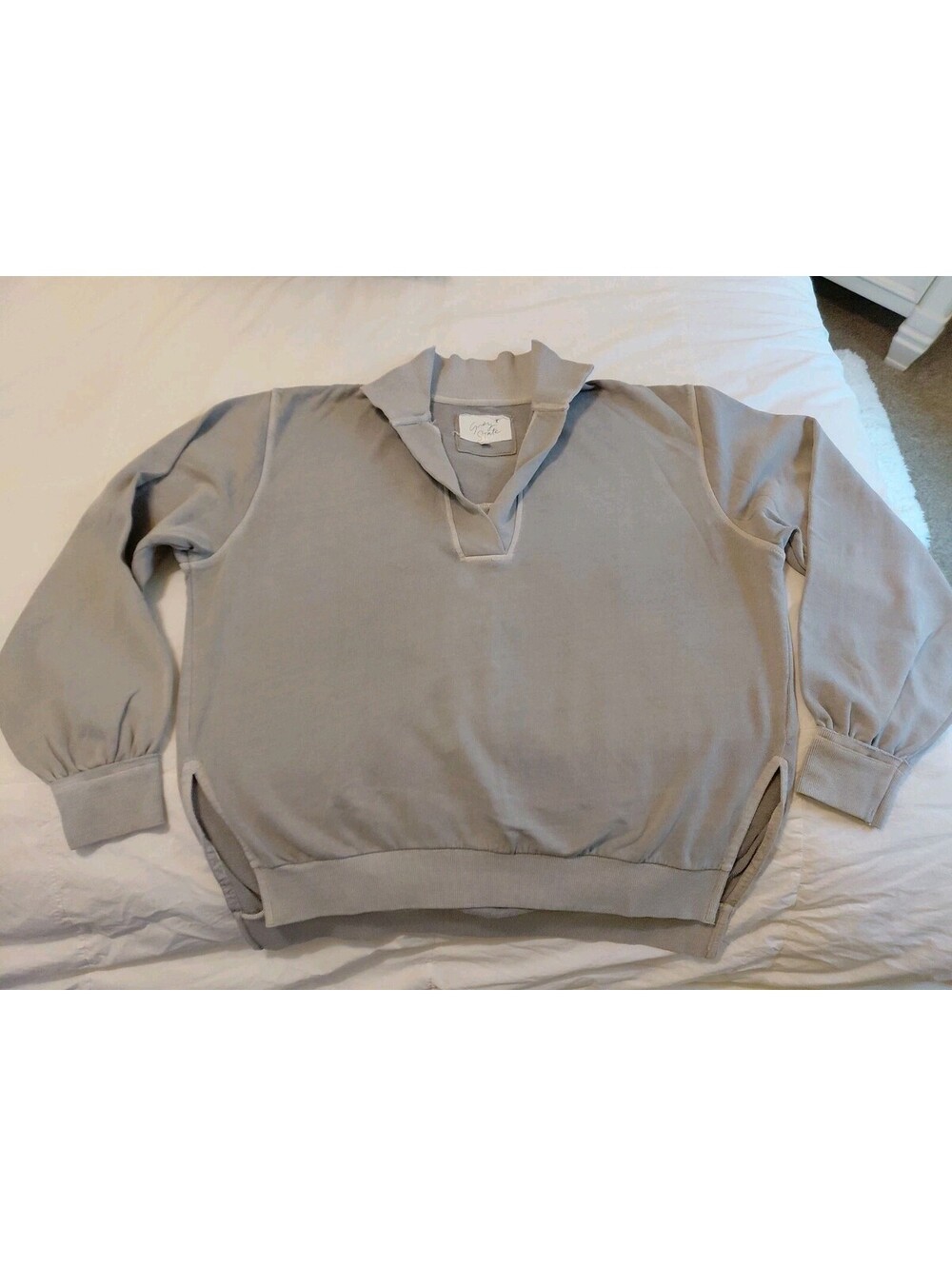 Grey State Terry Cloth Grey Sweatshirt Sz L Mock Neck EUC #685